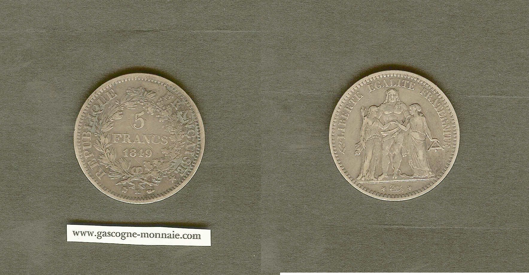 5 francs Hercule, IIe République 1849 Bordeaux TTB à TTB+